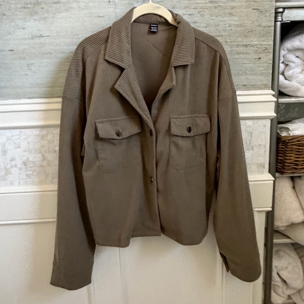 NWOT New XL 12 SHEIN flap pocket Corduroy Button-Up Jacket blazer olive green - Picture 3 of 17